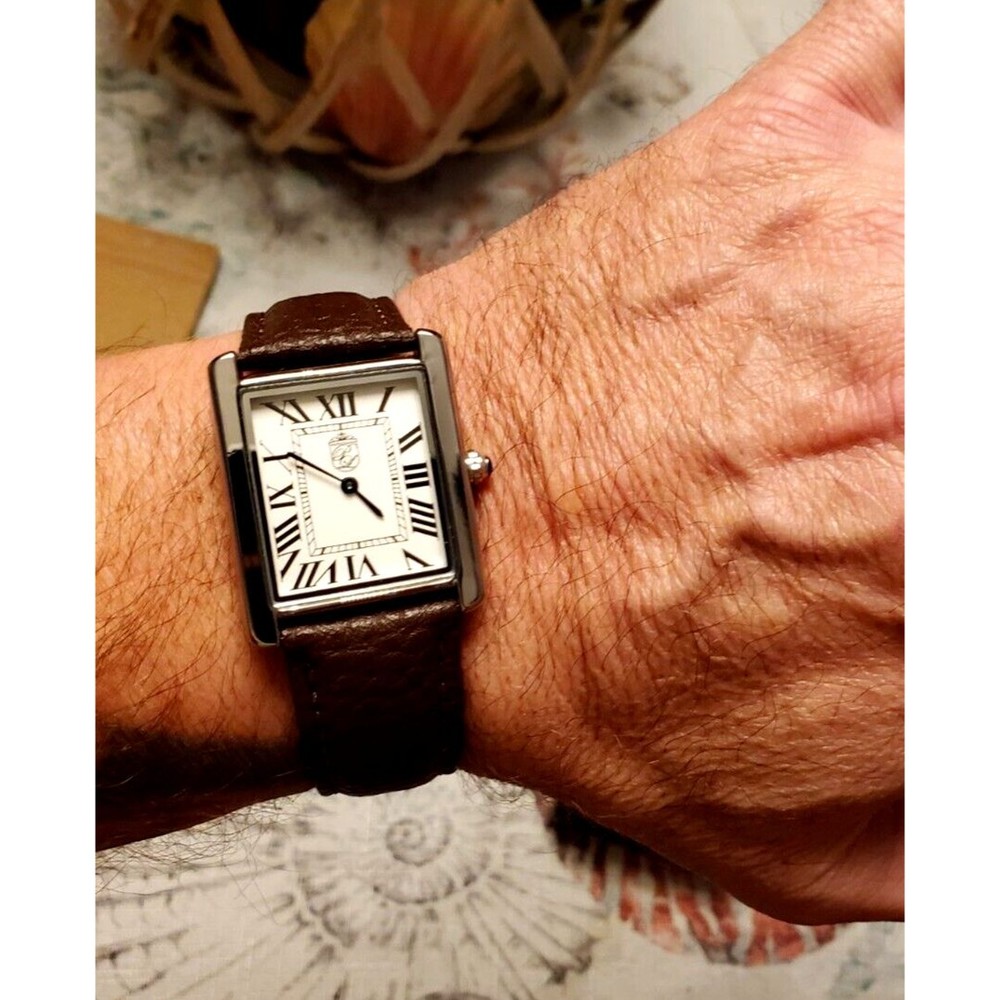 Pierre Lucerne 1888 Must Tank Style Mens Dress Watch Swiss Inspired Brown Band - Picture 15 of 16